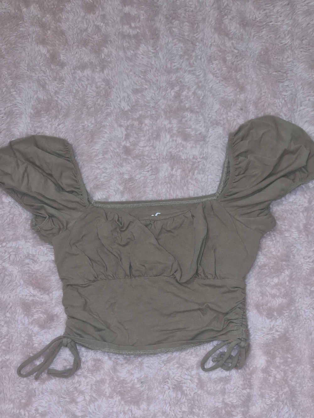 Hollister Brown Puff Sleeve Crop Top with Side Ties